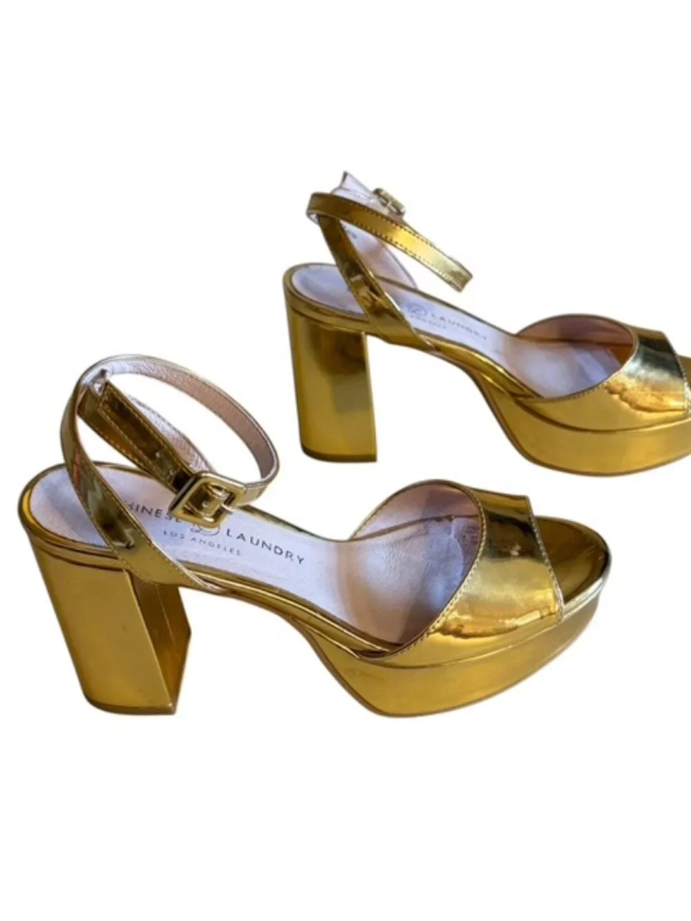 Chinese Laundry Gold Metallic Chunky Platform 7.5 Prom Homecoming Sandal